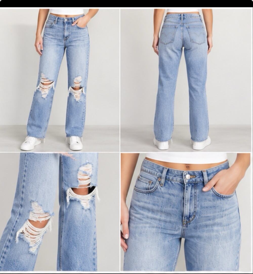 American Eagle Womens Jeans Size 10 Regular Light Wash Distressed Ripped Denim